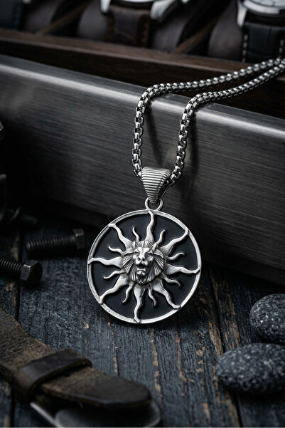 Begondio Sun God with Lion Handcrafted Stainless Steel Chain Men's Necklace