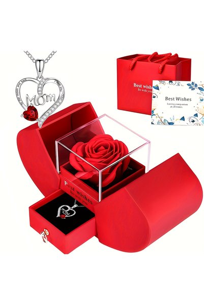 Choice Style 3- Red Heart Eternal Rose Double Door Jewelry Box with Heart Sha...