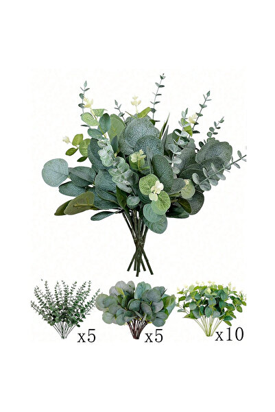 Choice1 20Pcs Style 3 20pcs Eucalyptus Leaves Stems Artificial Plant Bouquet ...