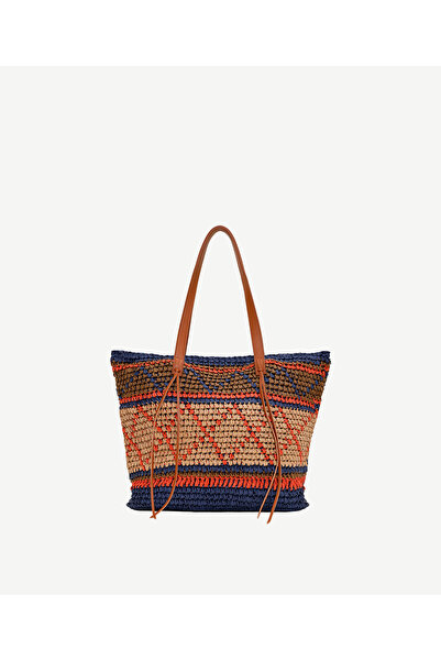 Yargıcı Colorful Tasseled Straw Beach Bag