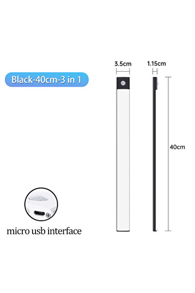 Choice Black-40cm 3 Colors in One Lamp Cabinet Light USB Rechargeable Motion ...