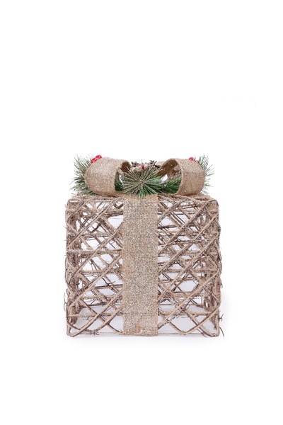 Yargıcı Led Işıklı Hediye Paketi Yılbaşı Dekoru(20x20x20 Cm)