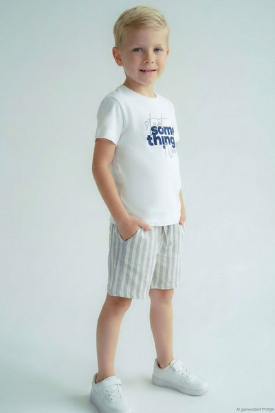 Breeze Boy's Shorts Set with Lettering Print, Elastic Waist, and Lace Accesso...