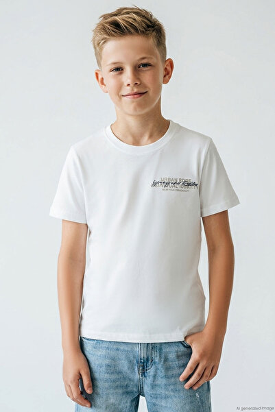 Breeze Boy's T-Shirt Modern Street Style with Back Print Detail, Ages 8-14, Ecru