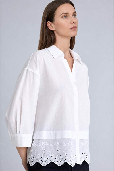 DeFacto Relax Fit Voile Long Sleeve White Closed Shirt G8966Ax26Sm