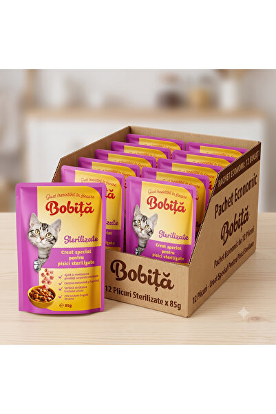 Bobita Υγρή τροφή για στειρωμένες γάτες Bobita, 12 x 85 γρ.