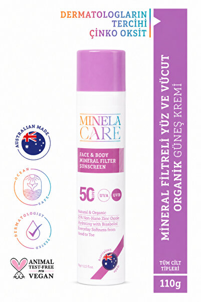 Minela Care Organic Face and Body Sunscreen Spf 50 110 g - 25% Zinc Oxide Min...