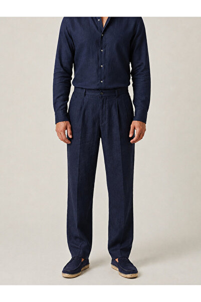 Xint Erkek Lacivert %100 Keten Regular Fit Pantolon