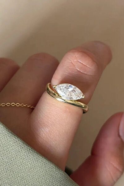 Leo'Stone Marquise Cut Zircon Stone Adjustable Steel Ring