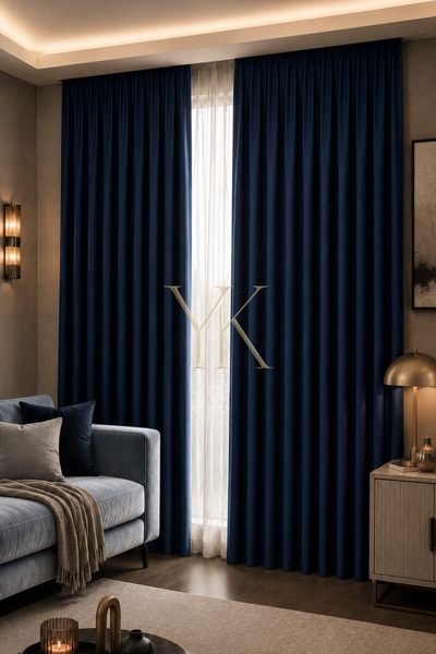 Yuka Dark Blue Blackout Light-Proof Blackout Background Curtain, Pile-Free Si...