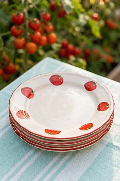 Rakle x Bengi Kurtcebe Pomodoro Stoneware 4'lü Pasta Tabağı Seti 21 cm