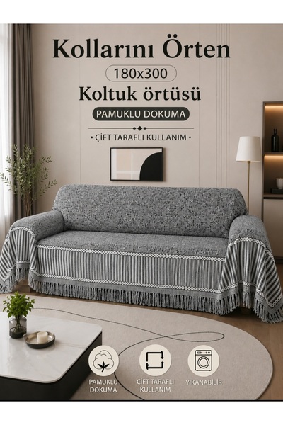 Altınoluk Tekstil Kollarını Örten Çekyat/Kanepe/Koltuk Örtüsü 180x300 Büyük B...