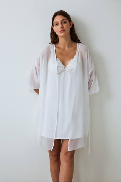 Penti Off White Bridal Charming Short Sleeve Bridal Dressing Gown