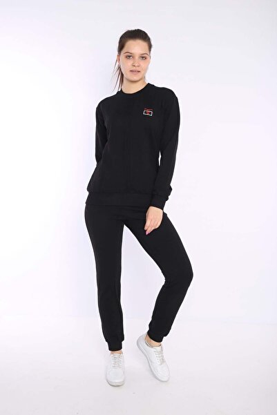 Piyera Women's Black Two-Thread Stitching Detailed Long Sleeve Sweatshirt Tra...