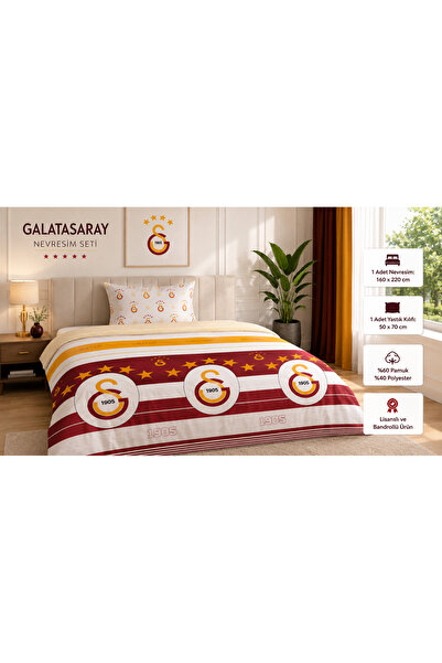 Galatasaray Licensed Bandroll Single Duvet Cover Set (1 Duvet Cover + 1 Pillo...