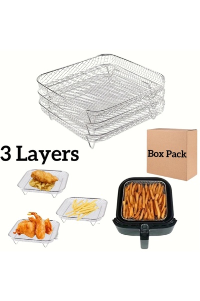 Choice Square 3 Layers 1/3Layer Stainless Steel Air Fryer Accessories Stackab...