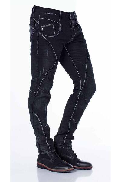 Cipo & Baxx Cd288 Patchwork Stitched Biker Style Jeans Trousers