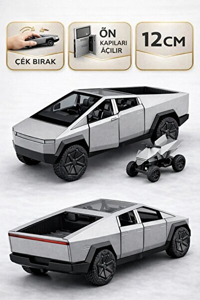 SCOWETTO Tesla cyber Truck 1:32 ölçek Metal Çek bırak 12 cm Oyuncak Araba GRİ
