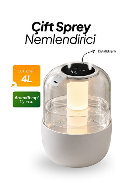 4L Akıllı Hava Nemlendirici, Çift Spreyli Dijital Göstergeli Aromaterapi Uyumlu