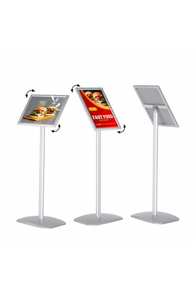reklam etkisi Ayaklı Menü Panosu Dekoratif Alüminyum Gönye Köşe A3 (29,7 × 42 cm) - Gümüş Yatay/Dikey Dönebilir