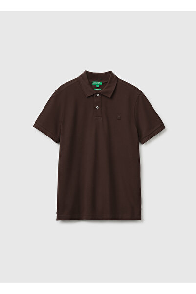 United Colors of Benetton Men's Dark Brown Regular Fit Short Sleeve Polo T-Shirt