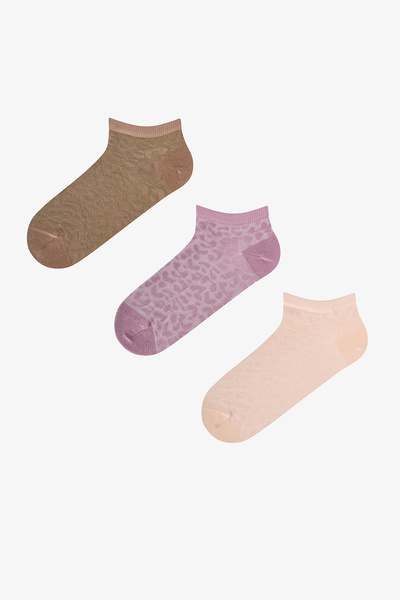 Penti Șosete tip papuci Jacquard cu valuri leopard Dusty Rose, 3 perechi