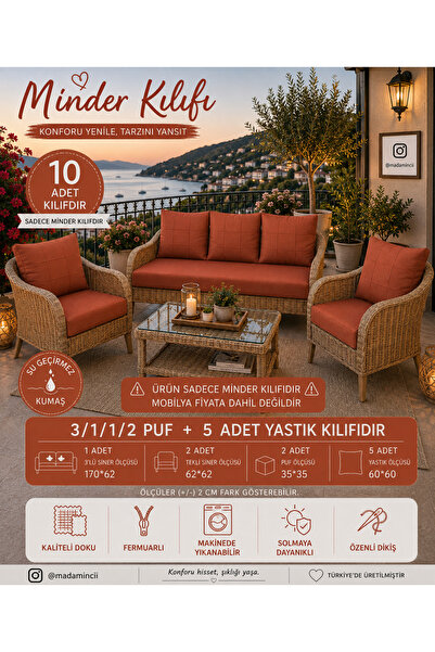 MADAMİNCİ Balkon Minder Kılıfı Bahçe Mobilyası Minder Kılıfı – Su İtici, UV D...