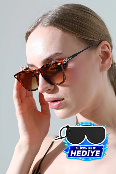 MİLANO KORS Women's Leopard Frame Brown Glass Sunglasses