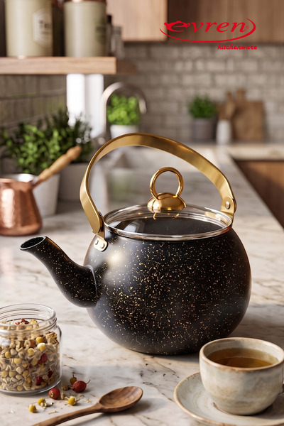 EVREN MUTFAK Evren Gold Stone Granit Küre Bitki Çayı Demliği Çaydanlığı 2 lt.