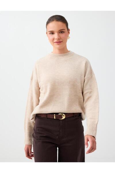 Jimmy Key Beige Melange Crew Neck Relaxed Fit Knitwear Sweater