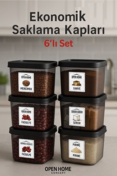 Open Home Concept Set of 6 Storage Containers – Anthracite Color, Practical a...