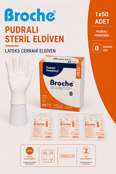 Broche PUDRALI STERİL CERRAHİ ELDİVEN NO: 8 (50 ÇİFT)