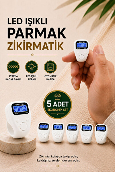 ihvan online 5 Adet Işıklı Parmak Zikirmatik Yüzük - LED Aydınlatmalı Dijital...