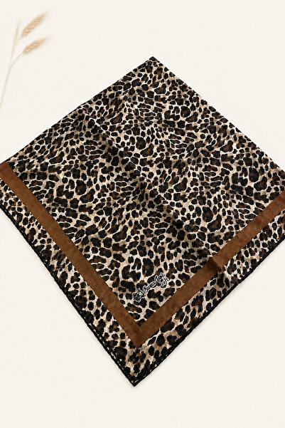 KB Bursa İpek Leopar Desen Pamuklu Soft Eşarp El Dikişli 100x100cm