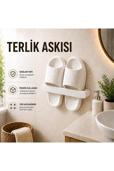 Basart Duvara Monte Yapışkanlı Terlik Askısı – Banyo Ayakkabı Düzenleyici Aparat