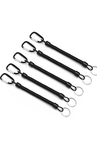 Choice 5pcs Black Fishing Lanyards 5pcs Tactical Retractable Spring Elastic R...
