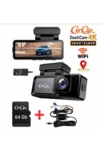 CerCip Cameră DVR auto duală 4K UHD, include card de 128GB + kit de monitoriz...