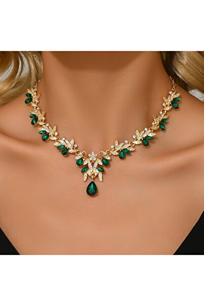 Choice 80216806-green Emerald Green Floral Vine Necklace Gold Plated Crystal ...