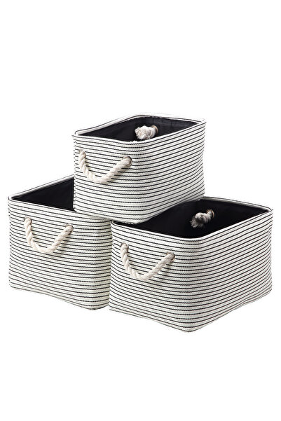 Lawazim 3-Piece Storage Basket Set White/Black 40X28X22Cm