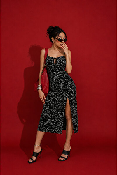 ŞERİCE Elegant Dress with Thin Straps and Slit Detail