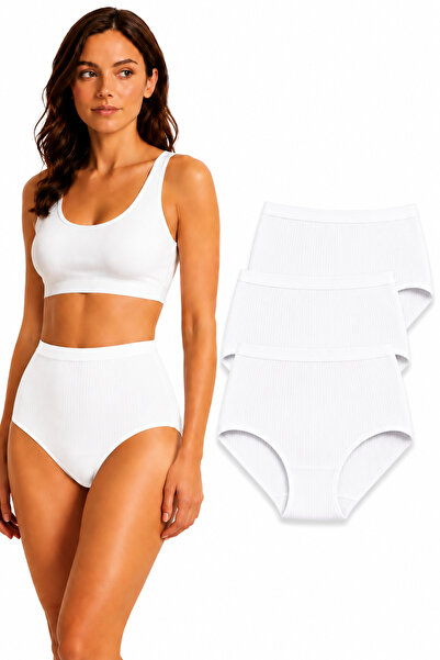 westicgiyim 3 Pack High Waist Striped Bato Women's Panties 100% Cotton Wide F...