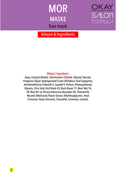 OKAYPROFESSIONNEL Salon Formula Turuncu - Sarı Yansımaları Nötralize İçin PURPLE (MOR) Saç Maskesi 500ml