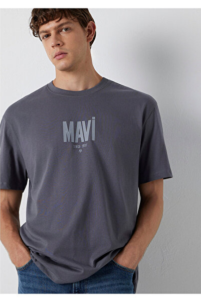 Mavi Logo Printed Gray T-Shirt Loose Fit / Comfortable Fit 0613570-85540