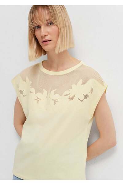 Mavi Lace Detailed Yellow T-Shirt Regular Fit / Normal Cut 1613968-84571