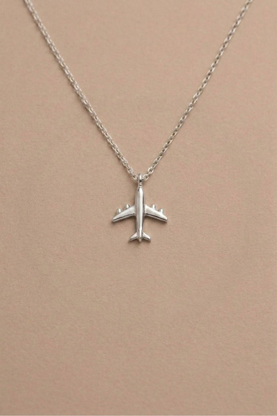 Spossy Silver Jewelry 925 Ayar Gümüş, Silver, Minimal Uçak Kolye
