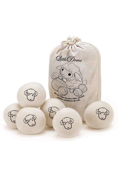 LittleDomi Set 6 Bile din Lana 100% pentru Uscator - , Reutilizabil, Reduc Cu...