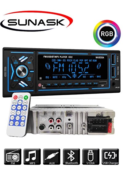 SUNASK Sn-4250bt Çift Usb Araba Oto Teyp Radyo Bluetooth Usb Sd Aux Rgb Tuş I...
