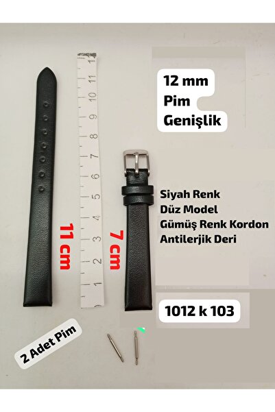 Brality 12 mm Uyumlu Kol Saati Kordonu, SİYAH Renk Düz Model Tasarım , GÜMÜŞ ...