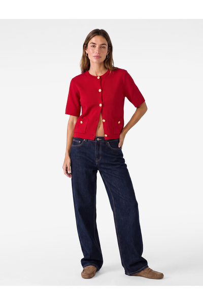 Koton Buttoned Pocketed Crew Neck Short Sleeve Knitwear Cardigan