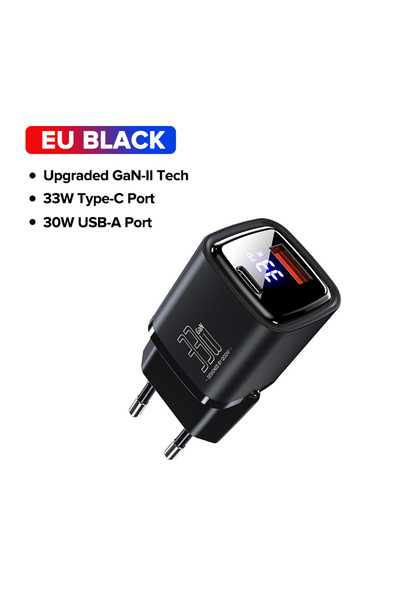 Choice EU PLUG BLACK QOOVI 33W GaN Charger Dual-Port USB Type C Fast Charging...